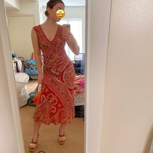 Anthropologie Red Silk Paisley Dress